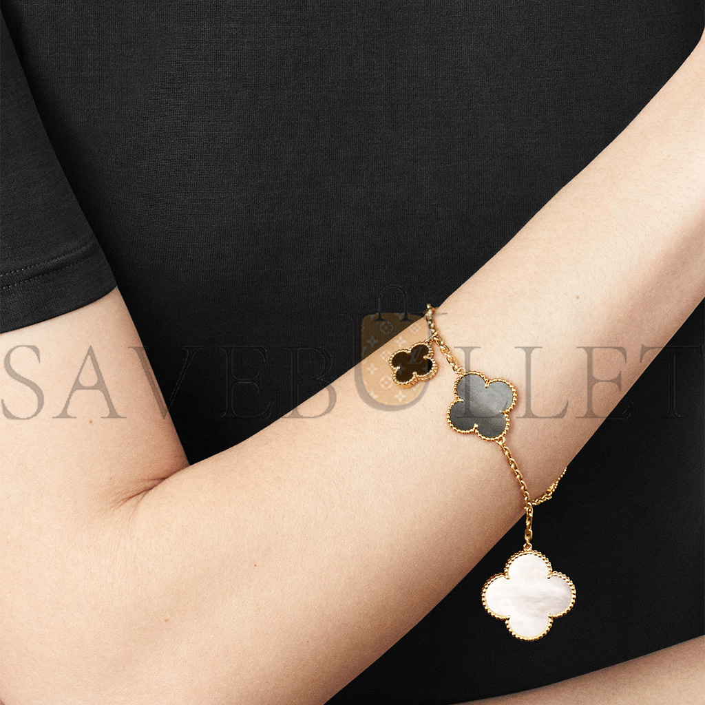 VAN CLEEF  ARPELS MAGIC ALHAMBRA BRACELET, 5 MOTIFS - YELLOW GOLD, MOTHER-OF-PEARL, ONYX  VCARD78700